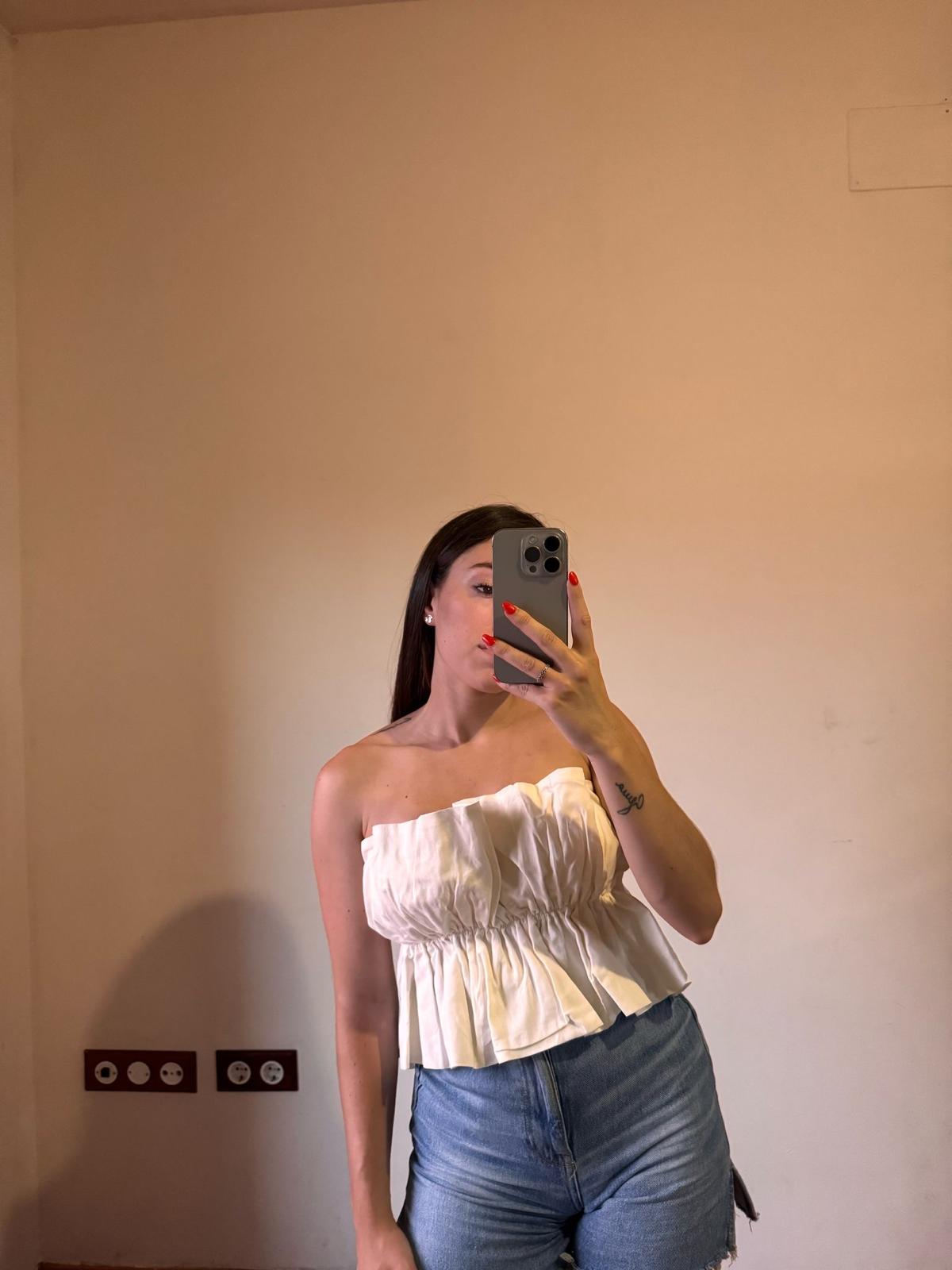 top volante color blanco para mujer